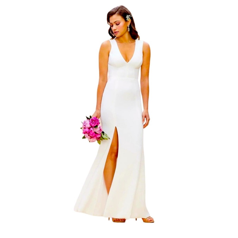 Dress the Population Sandra White Sleeveless V-Neck Crepe Mermaid Gown XL NWT